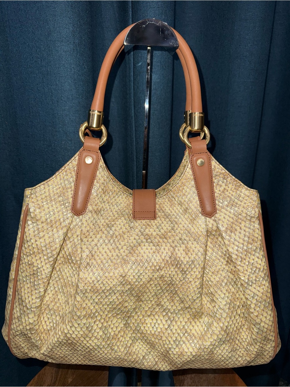 Brahmin Cream Snake-embossed Satchel - Picture 2 of 16